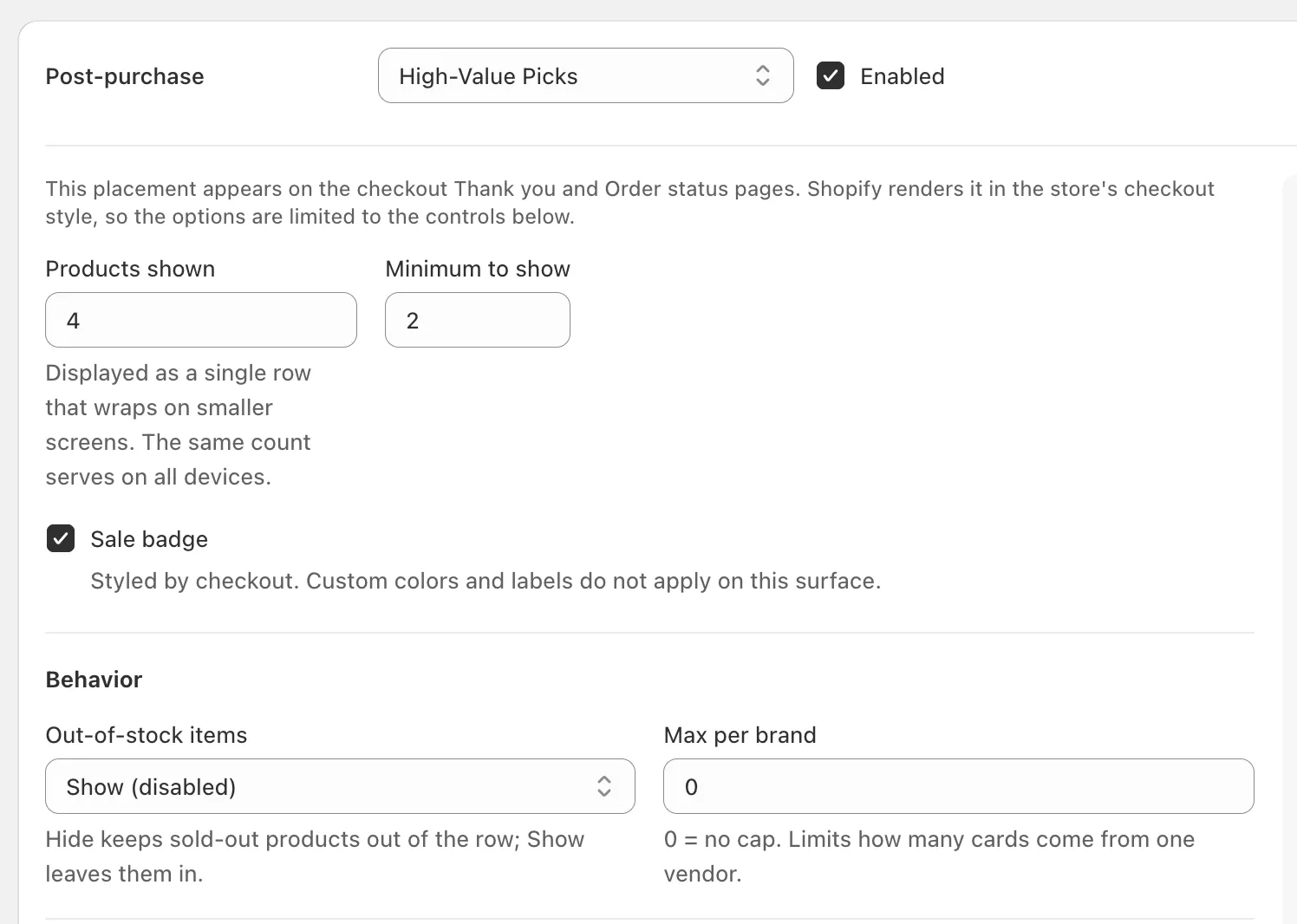 Post-purchase placement in the Recommendations page