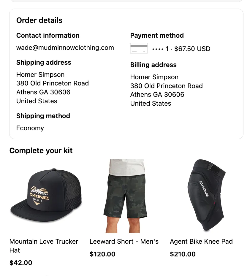 Thank you page with the recommendations row