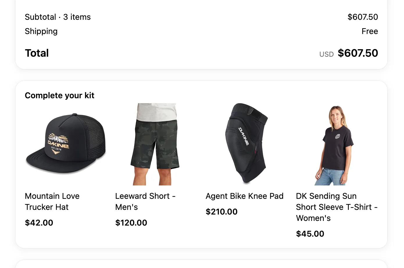 Order status page with the recommendations row
