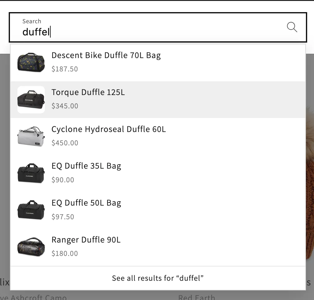 Live search dropdown with re-ranked suggestions